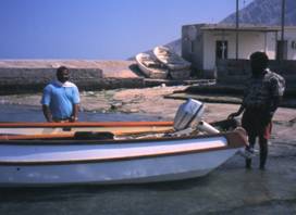 Friendly fishermen in small village 